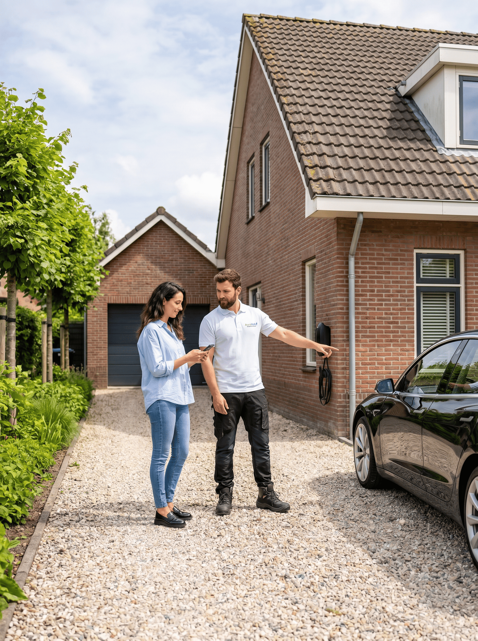 Klant bij elektrische auto met AuraVolt laadpaal